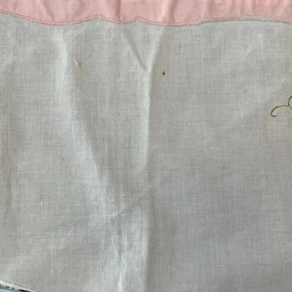 Vintage Floral Hand Embroidered Placemats Napkins Set Of 4 Pink Trim Border